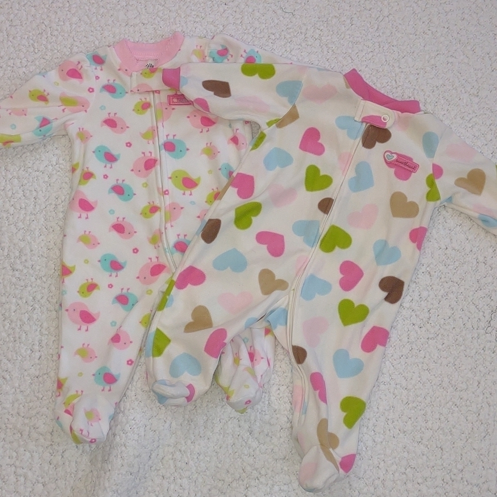 2 Pair Fleece Footed Pajamas Size 3M